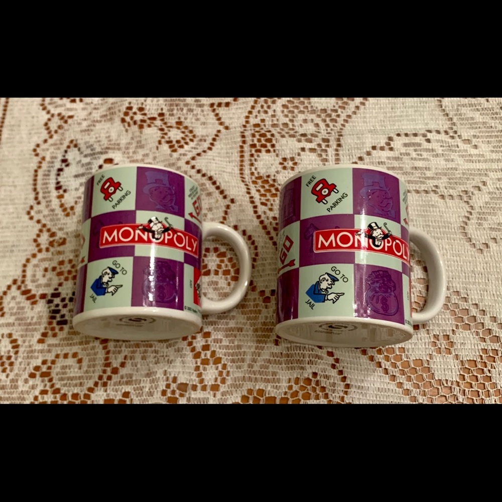 Hasbro Purple/Mint Checkered Monopoly Mugs (2)